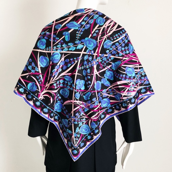Vintage Emilio Pucci Silk Scarf Shawl Abstract Florals Italy 34in Rare Print - Picture 3 of 7